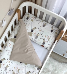 Set lenjerie de schimb pentru patut bebe 3 piese Mix iepurasi bej